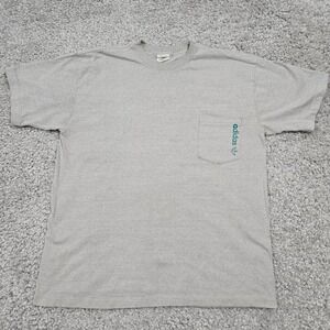 Vtg Adidas Shirt Mens Large Gray Short Sleeve Pullover Front Pocket Trefoil READ